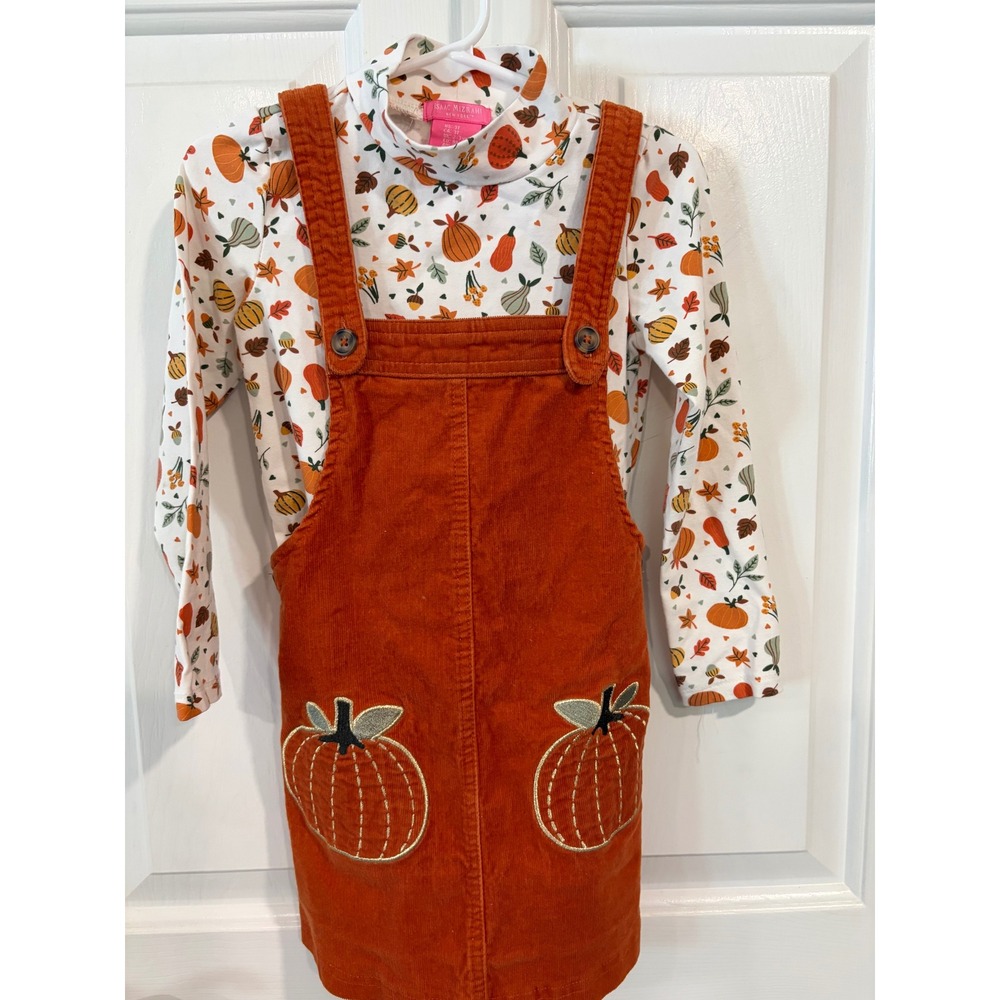 Girls Size 3T Isaac Mizrahi Orange 2 Piece Fall Pumpkin Jumper Skirt Shirt EUC